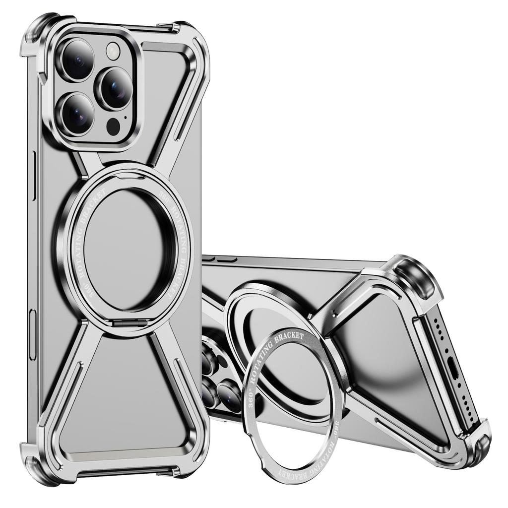 For iPhone 16 Pro Max Magnetic Case Military Grade Anti Drop 360° Rotating Kickstand Titanium Alloy Bumper Phone Cover