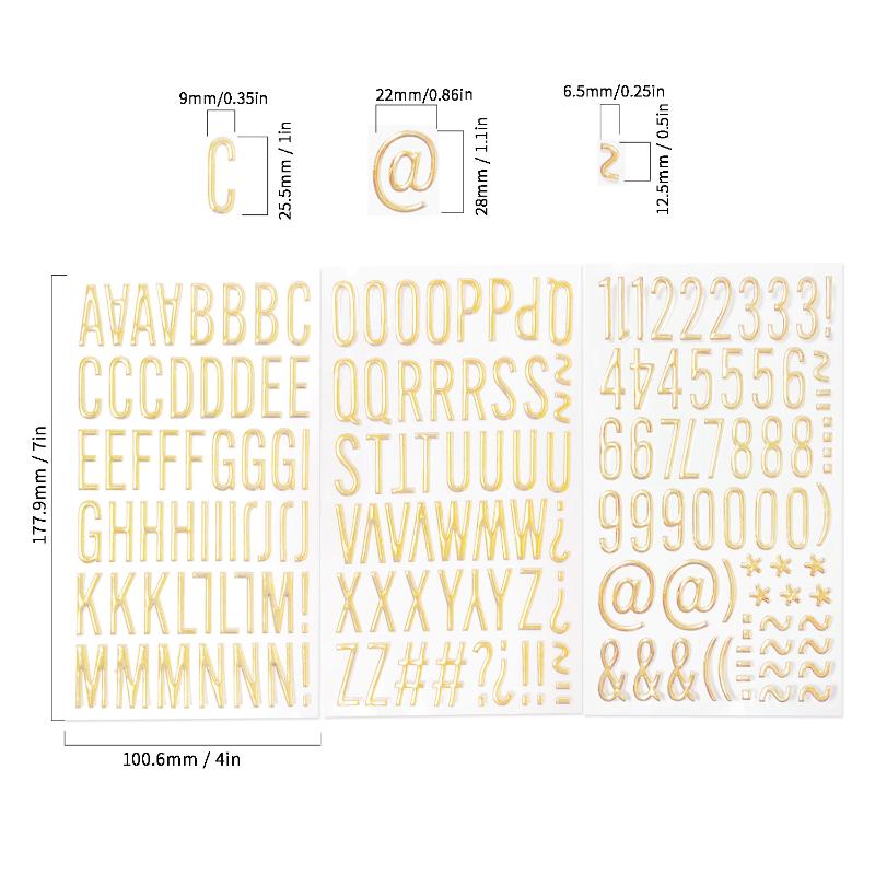 1/3 Sheets 3D Gold Letter Number Stickers Letters Stickers Self Adhesive Stickers For DIY Crafts Scrapbooking Decorative Decal