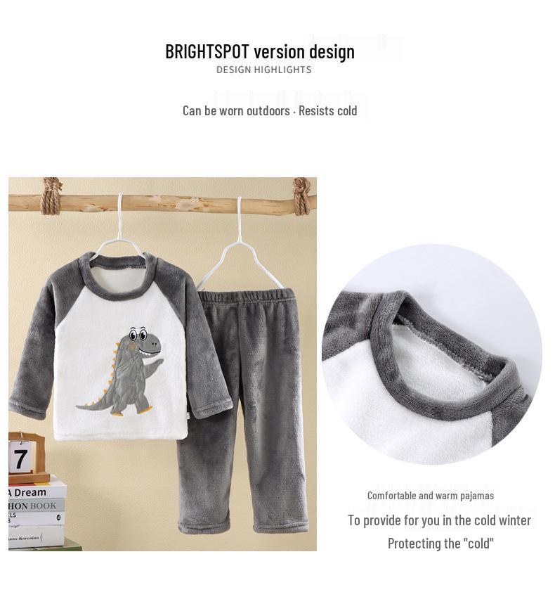 Children's Flannel Pajama Set - Warm Velvet for Boys & Girls, Middle & Big Kids, Autumn/Winter.