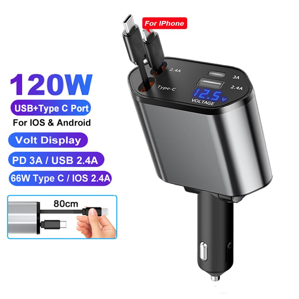 120W Car Retractable Charger,Starry Sky Roof Light,Super Fast Phone Charger Cigarette Lighter Adapter for iPhone Android