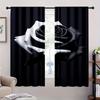 2pcs B&W Rose Door Curtains  Thermal   Light-Filtering Rod Pocket Panels for Living Room   Bedroom   Kitchen & Office   Elegant Decor