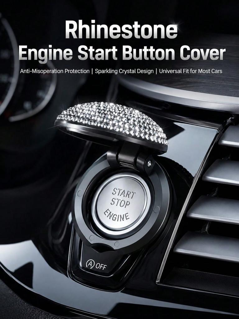 Diamond Crystal Car One Button Start Cover, Bling Ignition Switch Ring Sticker, Protective Decor Modification Accessories for Wo