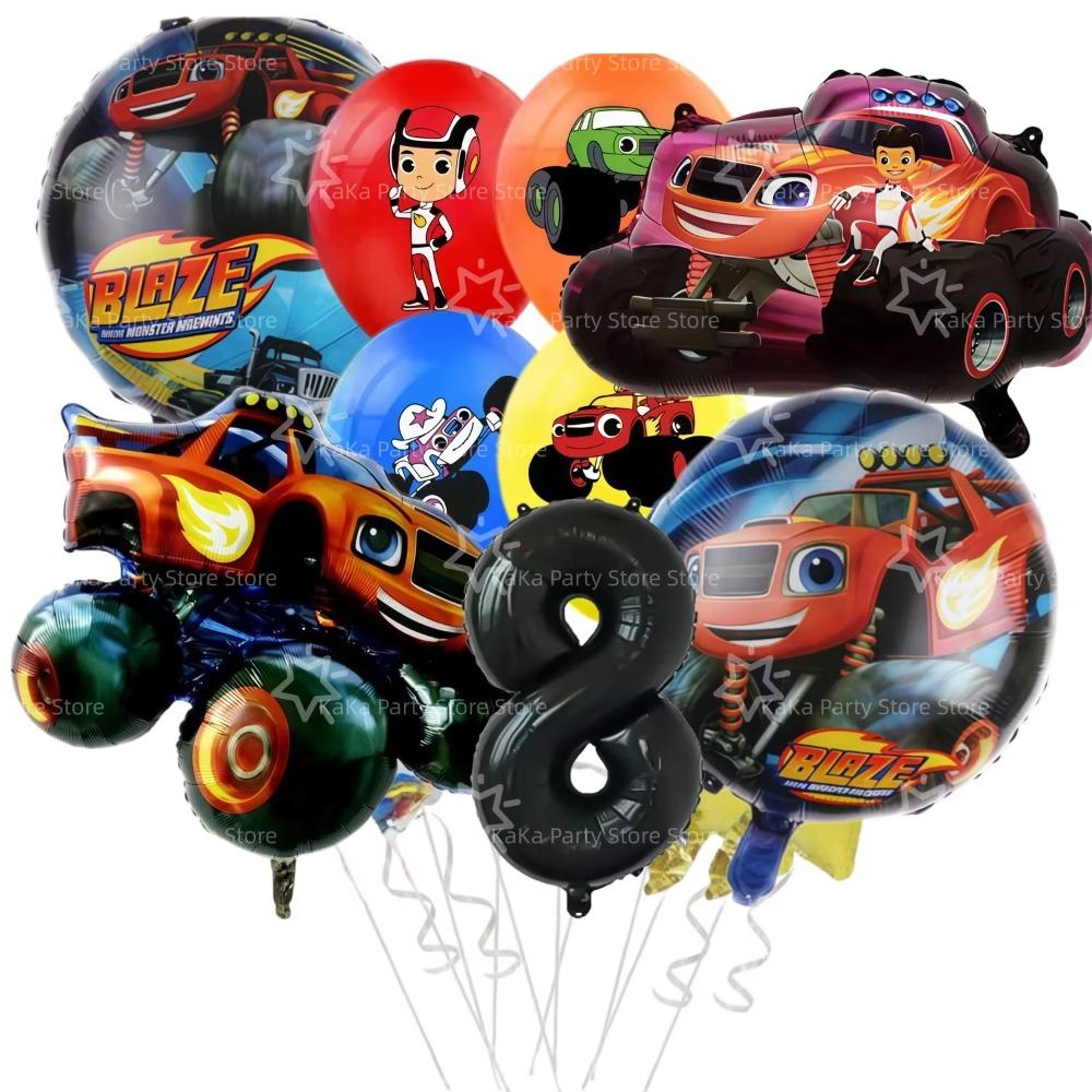 Blaze Monster Balloons Machines Race Car Birthday Party Decoration Tableware Tablecloth Plate Cup Napkin Bag Racing Party Favors