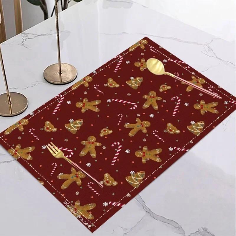 4/6/8pcs Christmas Gingerbread Man Placemats Holiday Table Home Kitchens Christmas Halloween Thanksgiving and New Year Decor