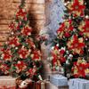 Christmas Artificial Flowers Gold Red Glitter Poinsettia with Clips Xmas Tree Ornaments DIY Wreath Wedding New Year Decorations