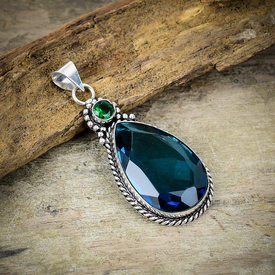 

Indicolite Tourmaline Gemstone 925 Sterling Silver Jewelry Pendant 2.36 M-195