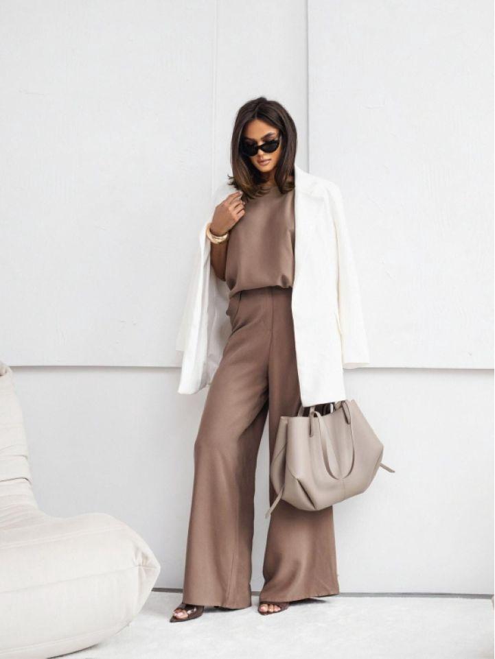 2025 European & American Autumn/Winter Women's Sleeveless Solid Casual T-Shirt and Wide-Leg Pants Set