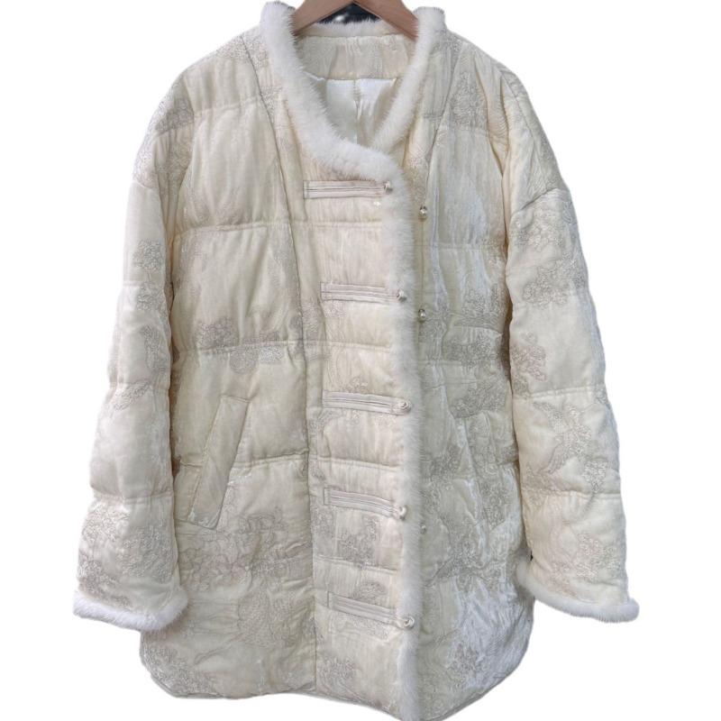 Light Luxury Mink Hair Button Down Jacket Women's Winter New White Goose Down Jacket Women's High Sense