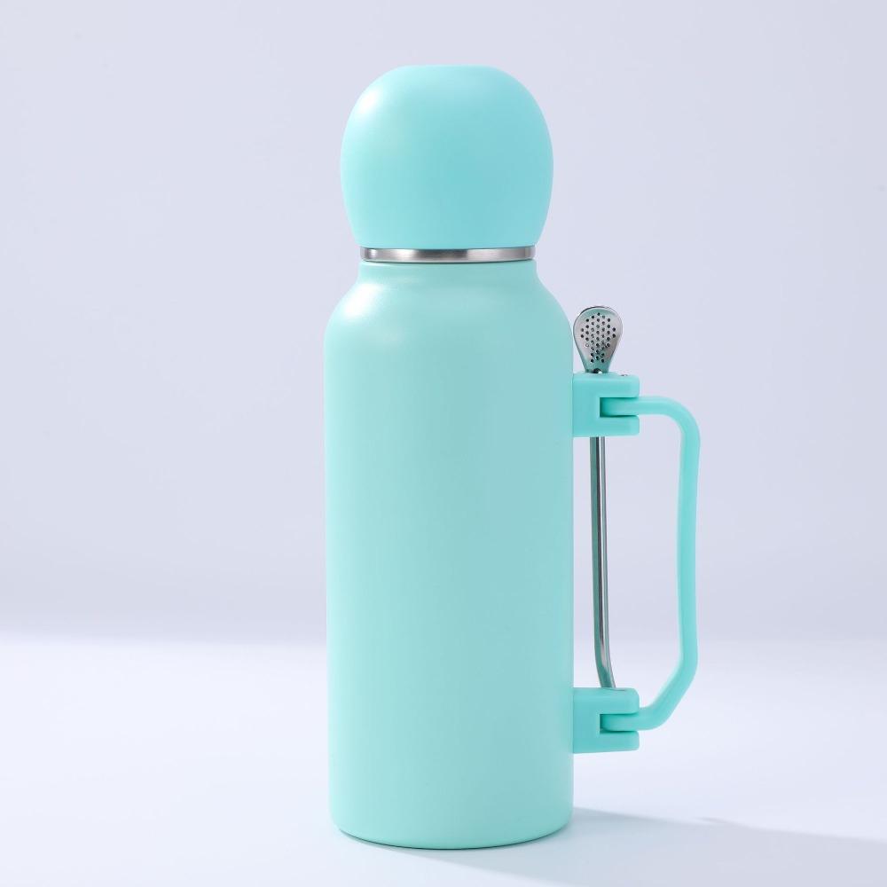 Portable Stainless Steel Insulated Bottle 1200ml Large Capacity Vacuum Flask with Straw Spoon Leak Proof Sports Water Bottle