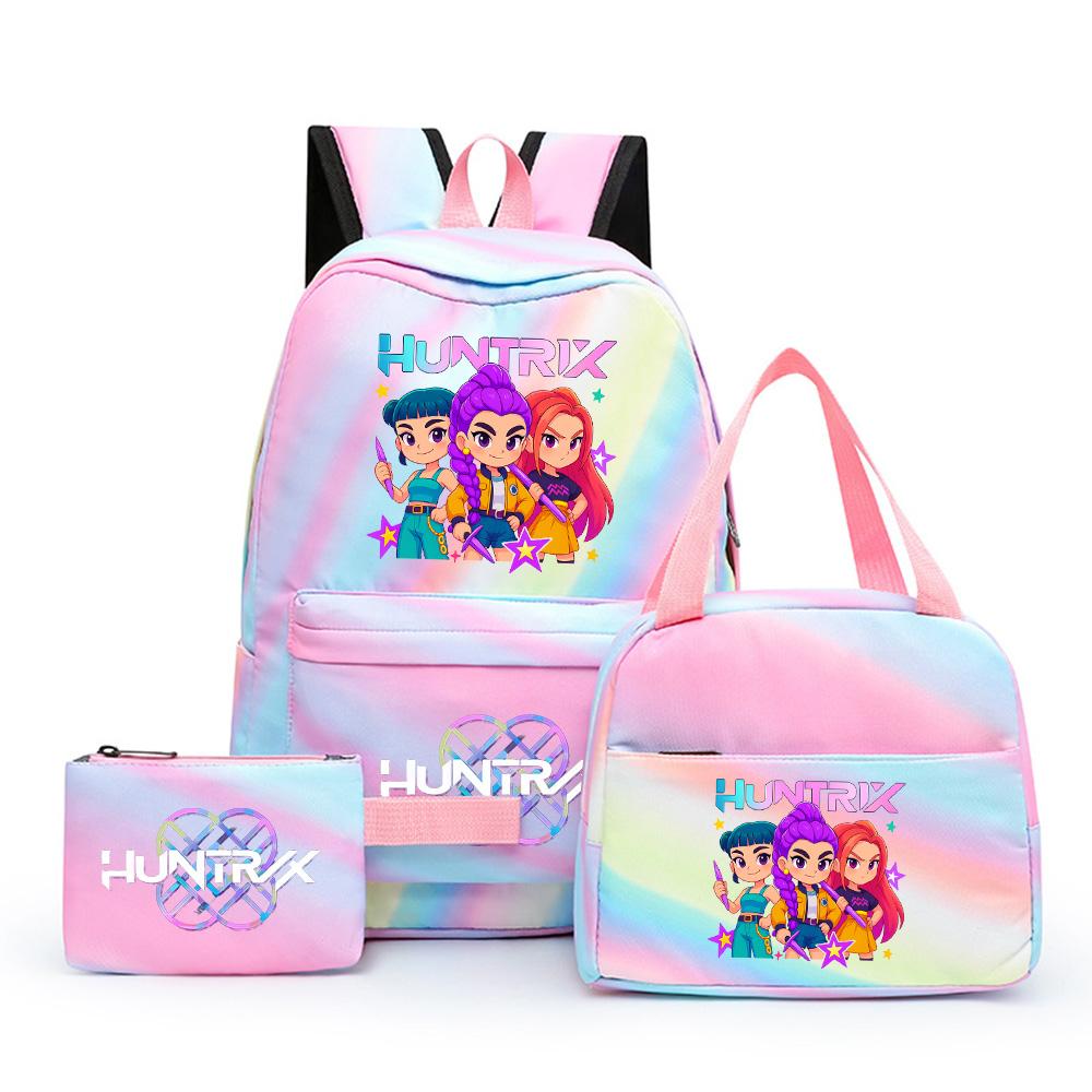 3-teiliges/Set Cartoon K-Pop bedruckter Rucksack mit Federmäppchen und Lunchtasche für Teenager Mädchen Jungen Schulranzen Kindergeschenk Große Kapazität Wasserdicht Reisetasche