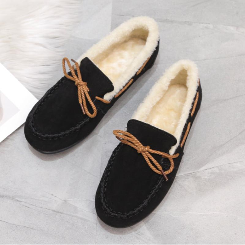 2025 Winter Women's New Bean Shoes Fashionable, Comfortable, Warm, Plush Bow Women's Cotton Shoes Casual Non slip Flat Shoes