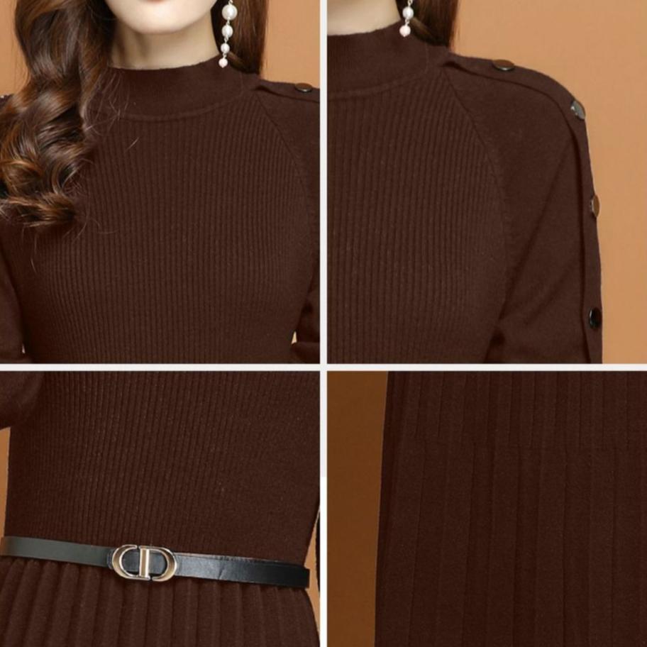 Autumn and Winter Innerwear Dresses Women's Long-sleeved Mid-length Knitted Dress Base Casual Sweater Dress Pullover