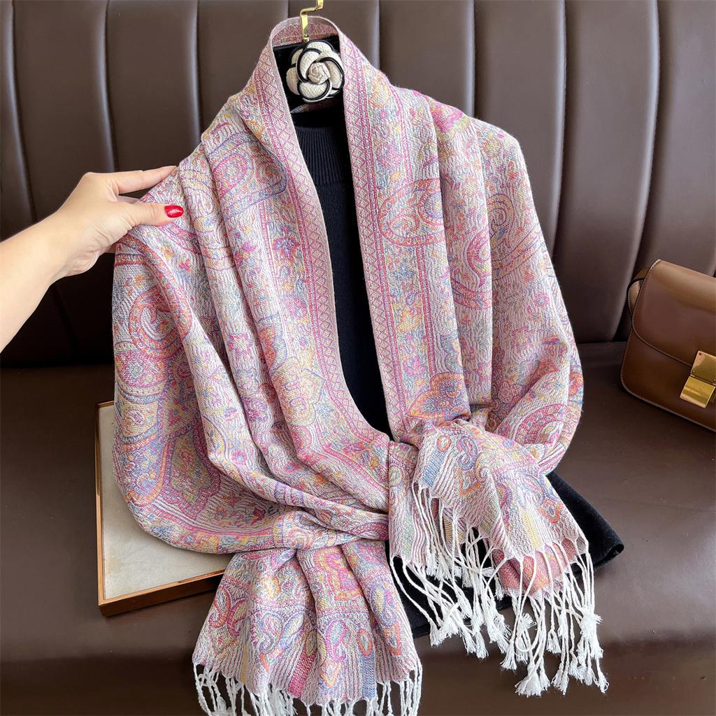 Winter Thick Warm Jacquard Scarf Outdoor Women Travel Retro Paisley Cashmere Tassel Shawl Neck Wrap Pashmina Muslim Hijab
