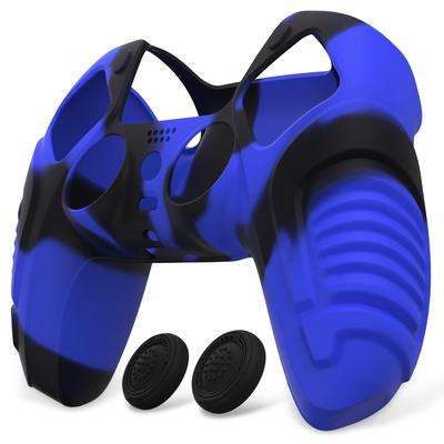 Capa Protetora para Controlador PS5 PlayVital Capa Protetora de Borracha para PS5 Sem Fio Capa de Silicone Macio com Tampas de Grip para Polegar Capa Azul Guerreiro Preto,