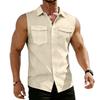 Men's Workwear Lapel Button-Down Vest Shirt - Lightweight Sleeveless Top