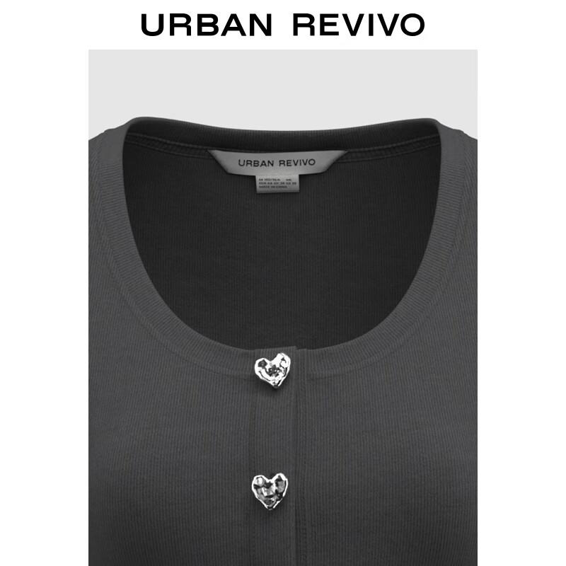 UR Women's Ruffle Hem Slim-Fit T-Shirt with Heart Buttons
