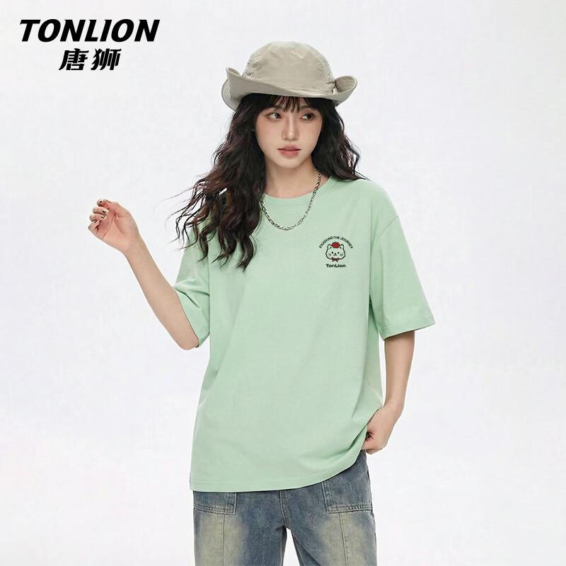 TonLion Women's Pure Cotton Loose-Fit Round Neck Short Sleeve T-Shirt