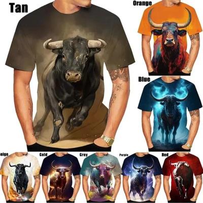 Bull Serisi 3D Baskılı Üstler Yetişkin Erkek Günlük Kısa Kollu Tişört