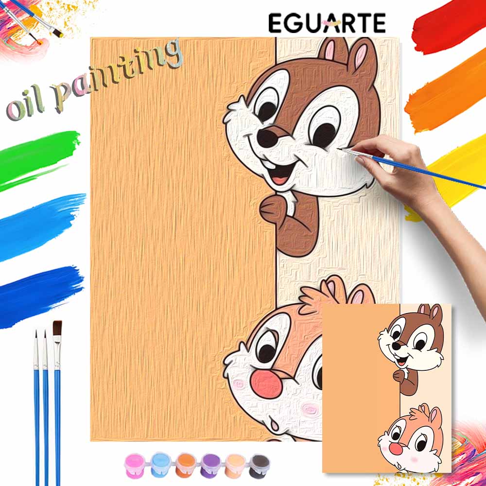Disney Oil Painting DIY Digital Painting Chip and Dale Characters HandPainted Wall Art for the Living Room and Entryway.