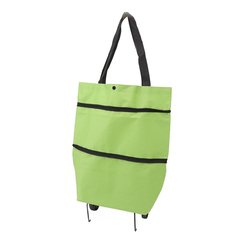 Einkaufswagen Faltbare Tasche Große Kapazität Reißverschluss Design Oxford Tuch mit Rad für Camping Grün