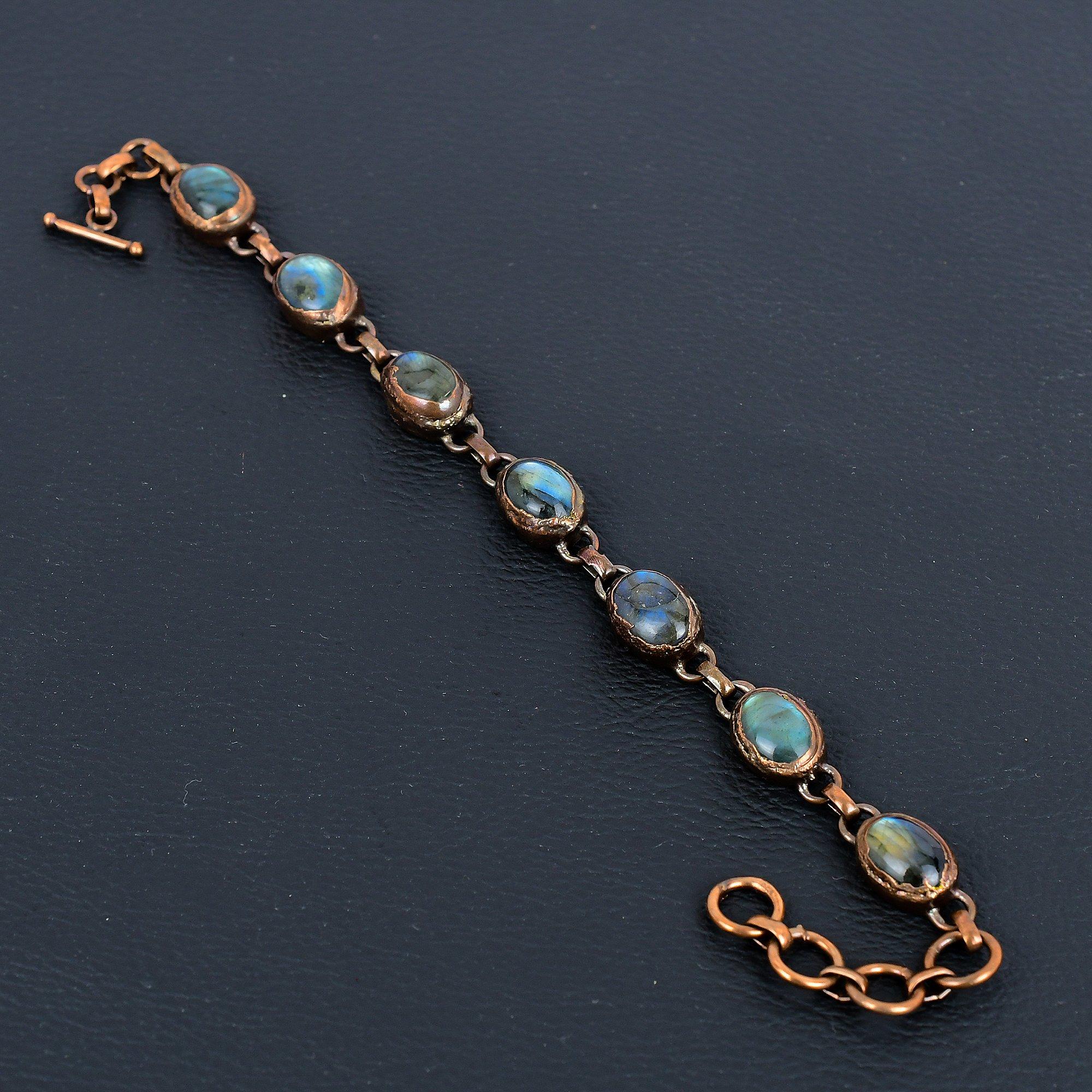 

Лабрадорит драгоценный камень ручной работы медь гальванопластика ювелирные изделия красивый браслет для сестры 8 Inches With Adjustable синий