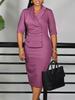 Plus-Size Elegant Double-Breasted Hip-Hugging High-Waisted African Dress with Lapel and 3/4 Sleeves