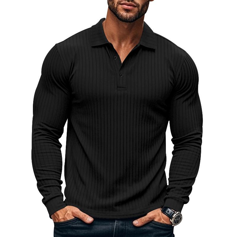 Casual Men's Polo Shirt Solid Color Button Long Sleeve T-shirts Business Tee Sweatshirts Clothing Stretch Breathable