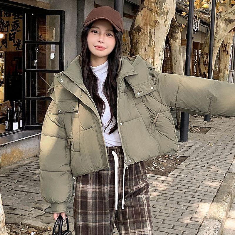 Women Casual Winter Cotton Coat Korean Style Loose Thickened Simple Fashion Jacket