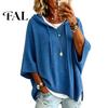Women Winter Sweater Autumn Knit Pullover Sweater, Loose Fit Drawstring Hooded Casual 3/4 Sleeve Drop Shoulder Solid Color Long Tops