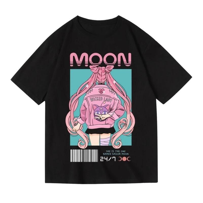2026 Streetwear Sailor Moon Anime Graphic T Shirts Men's Clothing Y2k Loose Casual Women's Short Sleeved Tee Tops Summer Unisex