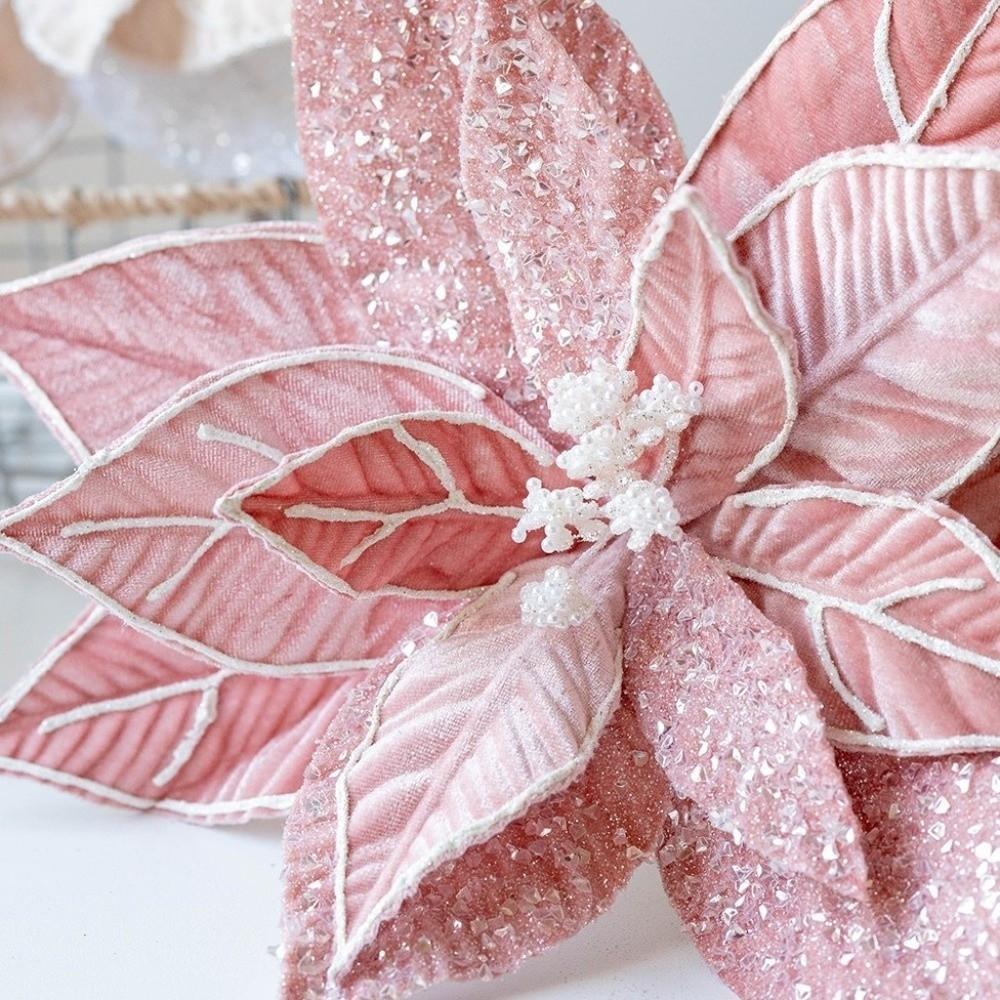 Glitter Powder Artificial Poinsettia Pick Colorful Christmas Decor Flower Christmas Tree