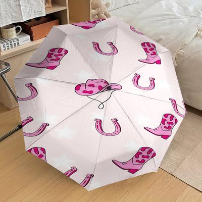 1PC Cowboy Boots Horseshoe Automatic Open/Close Umbrella Compact Folding Umbrella with 8-Rib Shaft Lightweight Esign, Highquality Fabric1196A