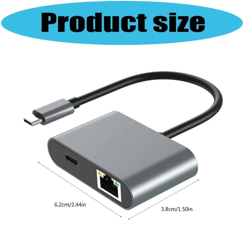 Portable Aluminum Alloy USB C Male to RJ45 Ethernet processor Supporting 2500Mbps and 100W Fast Charging Plug and Play for Home Office