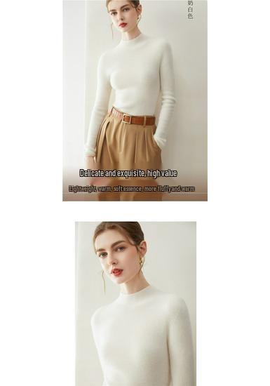 Kangsai Ni Women's Pure Cashmere Sweater - Half-High Neck, Solid Color, Slim Fit, Autumn/Winter Knit Base Layer.