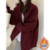 Grey sweater jacket women's thickened, autumn and winter velvet cardigan loose zipper hooded top