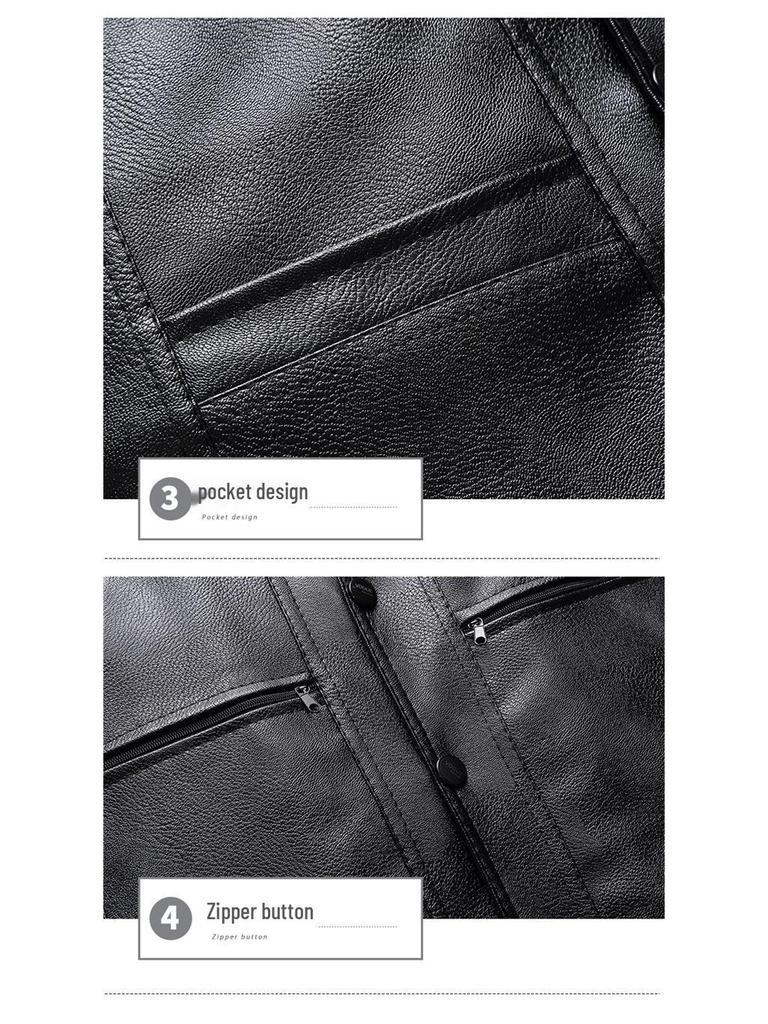 Men's Winter Leather Vest with Sloping Shoulder and Plus Velvet, Casual Warm Plus Size Waistcoat