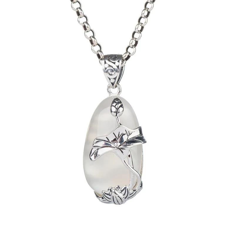 Original Designer Natur Eis Jade Mark Weiß Halskette für Damen Mode Koi Lotusblume Anhänger Vintage Schmuck