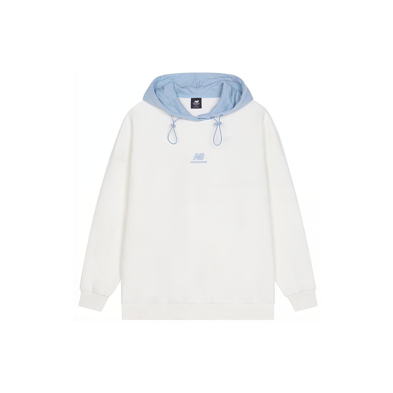 (WMNS) New Balance Logo Fleece Hoodie Asia Sizing White Blue Women s AWT13346-AS9 L