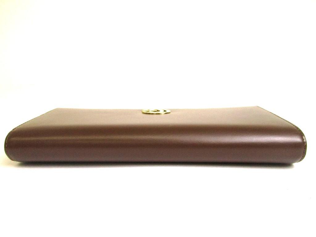 Authentisches GUCCI Doppel-G Dunkelbraunes Leder Klappe Langes Portemonnaie #a775 Aufgearbeitet