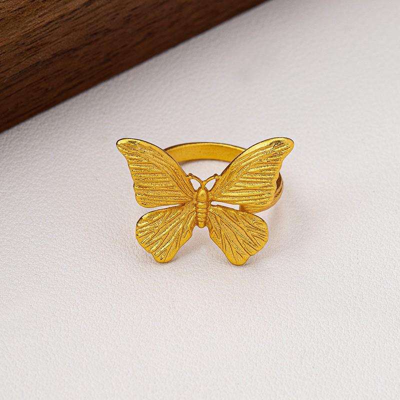 Adjustable Open Butterfly Ring Women Men - Gold Plated Copper Minimalist Statement Jewelry Adjustable Open Ring