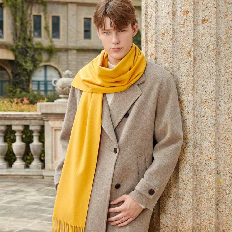 Fular Gros de Lână Culoare Solidă Unisex Fular de Iarnă cu Franjuri de Cașmir Cald Rezistent la Vânt Înfășurare Plaid pentru Femei & Bărbați