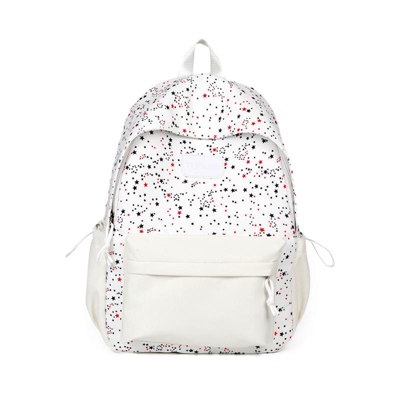Star Print Backpack with Front Pocket and Side Drawstring Pockets for School and Casual Use