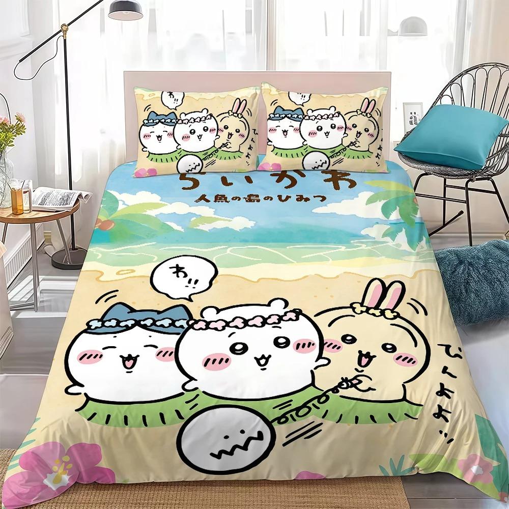 Joli Ensemble Housse de Couette Dessin Animé C-Chiikawa Ensemble de Literie Simple Double Queen King Size Microfibre Douce Décoration Chambre Filles Enfants Cadeau 100x135cm (2pcs)