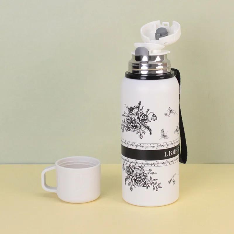 

Портативный термос-чашка Gardenia из нержавеющей стали с отверстием для слива чая, большой емкости, спортивный чайник для заваривания чая, отлично подходит для путешествий на свежем воздухе 501-600ml белый