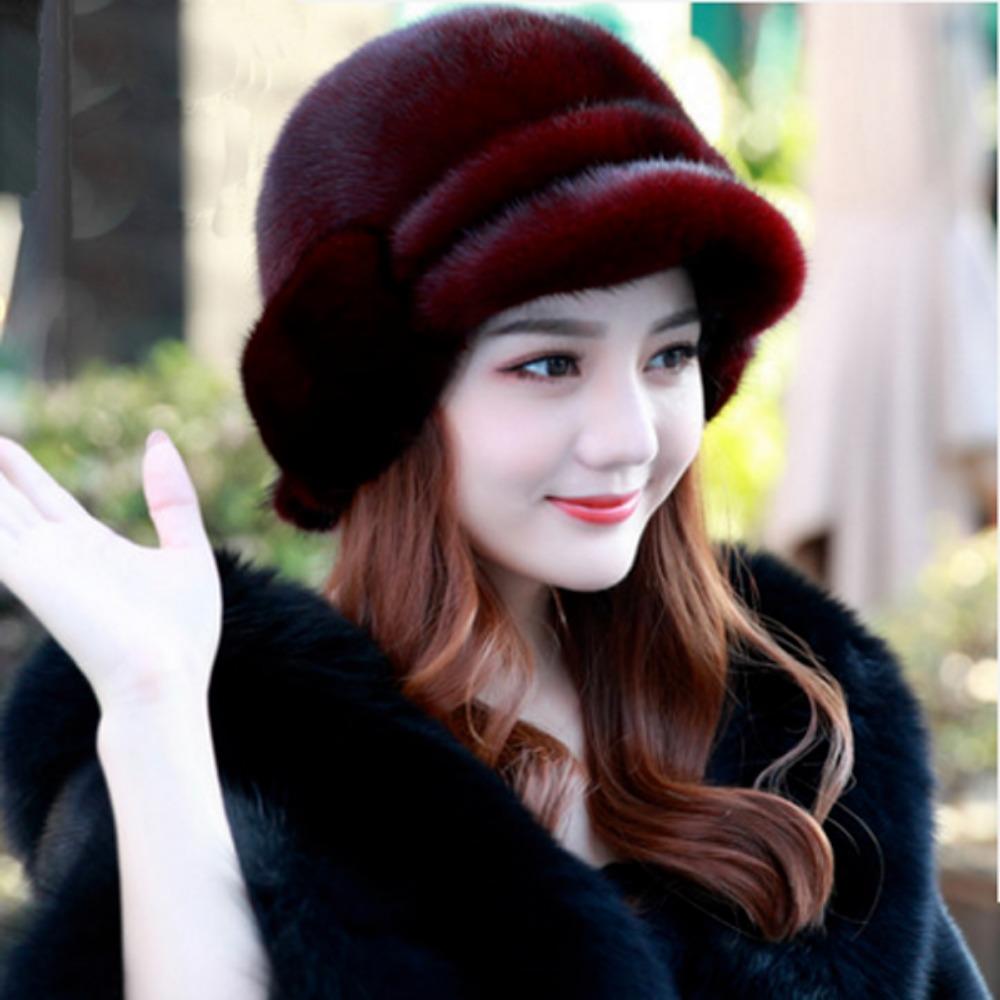 New Winter Mink Hat for Women Mink Fur Hat Whole Mink Fur Hat Ear Protection Duck Tongue Wheat Ear Mink Fur Hat