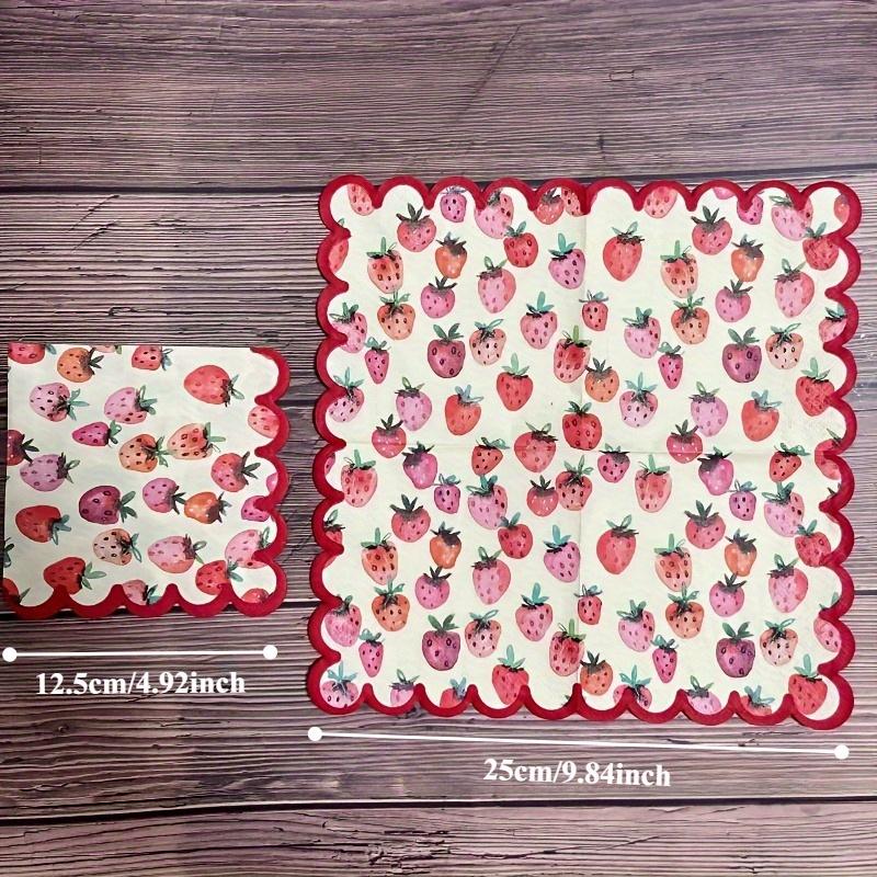 20sheets Strawberry Red Paper Napkins | Decorative Scalloped Edges, 25cm, Perfect for Thanksgiving ,Birthday, Weddings,party