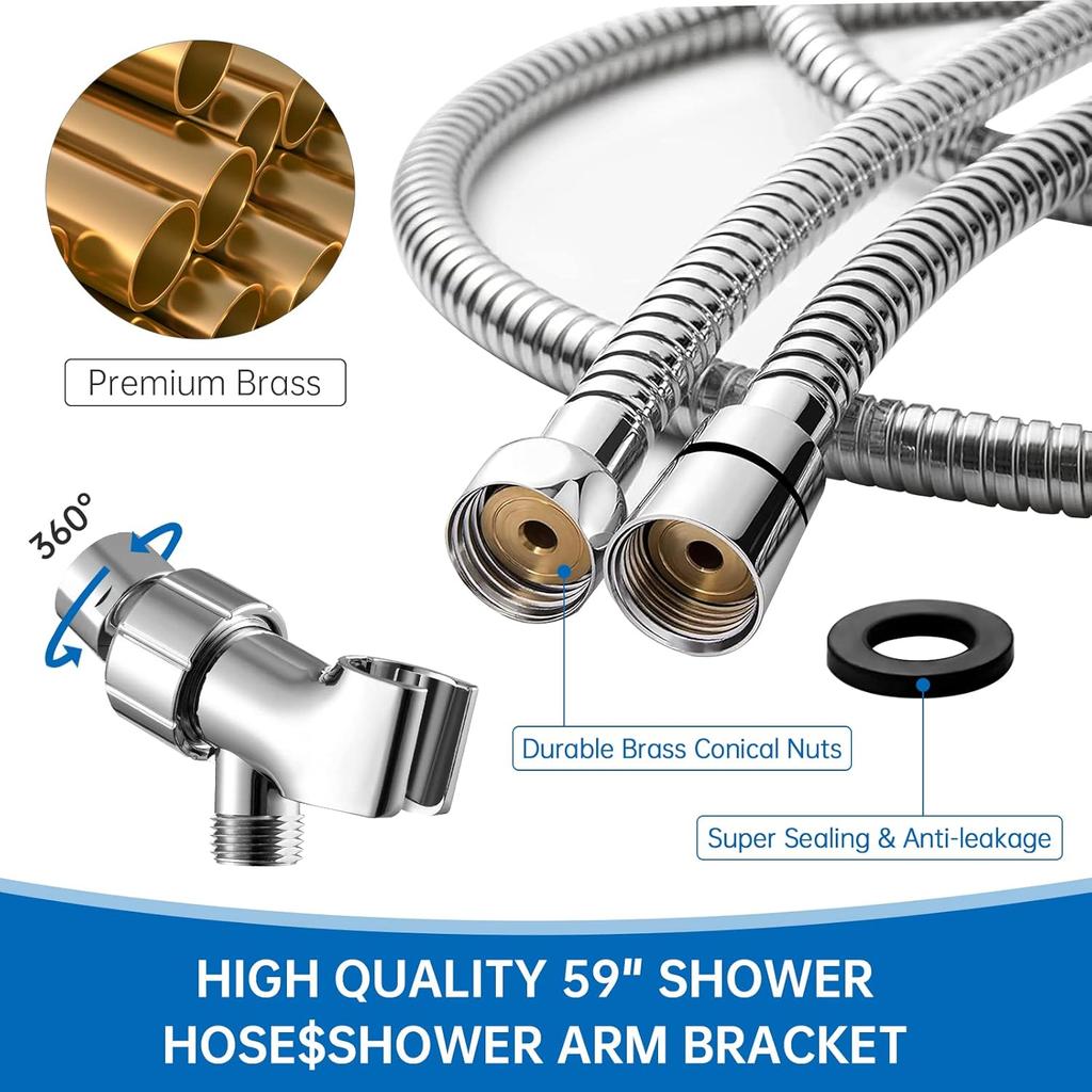 Hydro Jet High Pressure Shower Head Handheld Filtered Shower Head with Filter Beads Turbocharged Shower Head Kit with Replacement Hose/Bracket/Bead