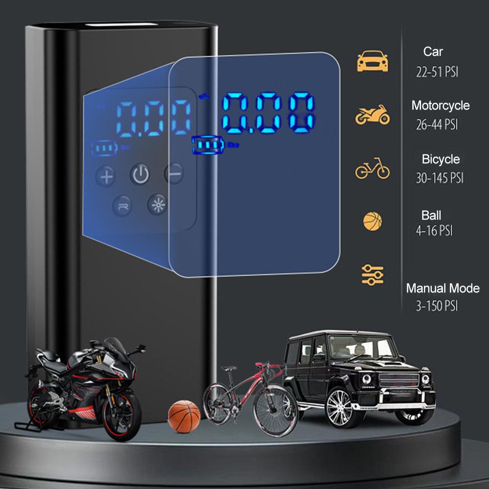 Hustilka pneumatik Přenosný vzduchový kompresor 6000mAh & 150PSI Vzduchová pumpa na pneumatiky automobilů Hustilka pneumatik s LED