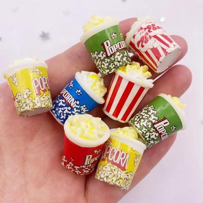 8 piezas de resina mixta colorida pintada a mano 3D A palomitas de maíz con parte trasera plana cabujón piedra imitación alimentos figuras álbum de recortes DIY decoración del hogar accesorios manualidades