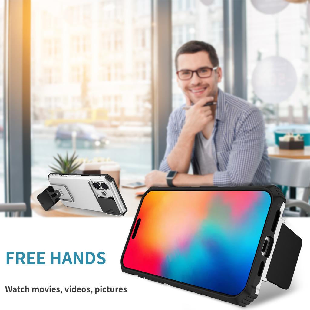 For iPhone 16 Case Camera Slider PC + TPU Phone Cover with Kickstand